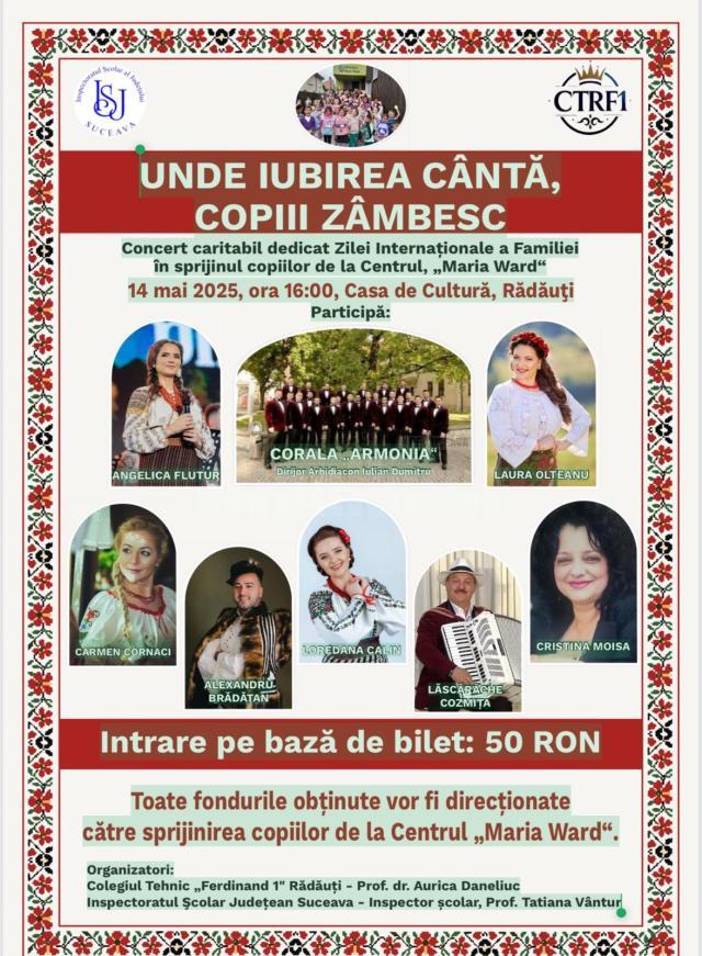 „Unde iubirea cântă, copiii zâmbesc”, concert caritabil la Casa de Cultură Rădăuți