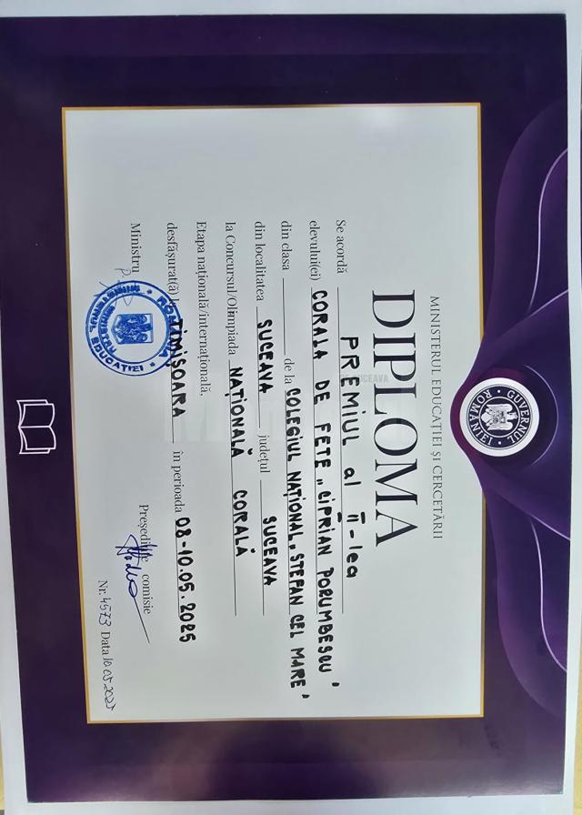 Premiul II pentru corala Ciprian Porumbescu