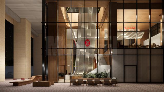 Conceptul arhitectural al viitoarei cafenele din Iulius Mall Suceava exploatează la maximum spaţiul vitrat şi lumina naturală, fiind dezvoltat în Hong Kong de o casă de arhitectură