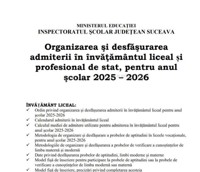 Broșura de admitere la liceu, 2025 – 2026, este disponibilă online