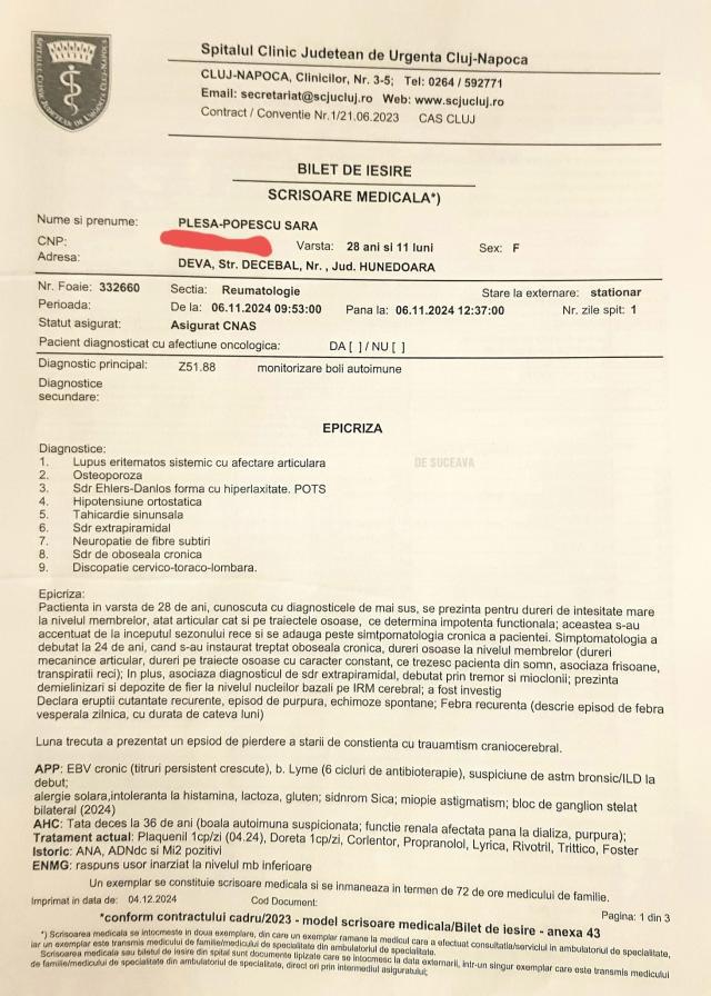 Strângere de fonduri pentru Sara, „sufletul din spatele paginii <Boala cu o mie de fețe>”, inițiată de preotul sucevean Alexandru Lungu și de polițistul Daniel Ceclan din Brașov