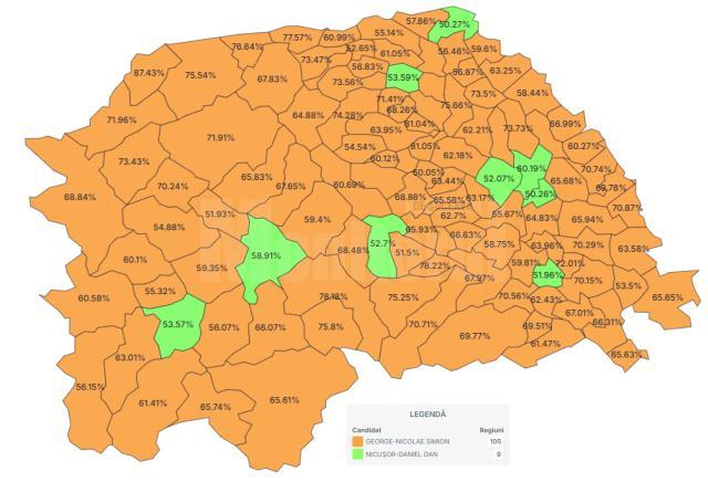 Harta Suceava - turul II prezidentiale - mai 2025