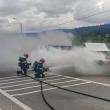 Incendiu în trafic, la platforma unui autotren care transporta un excavator