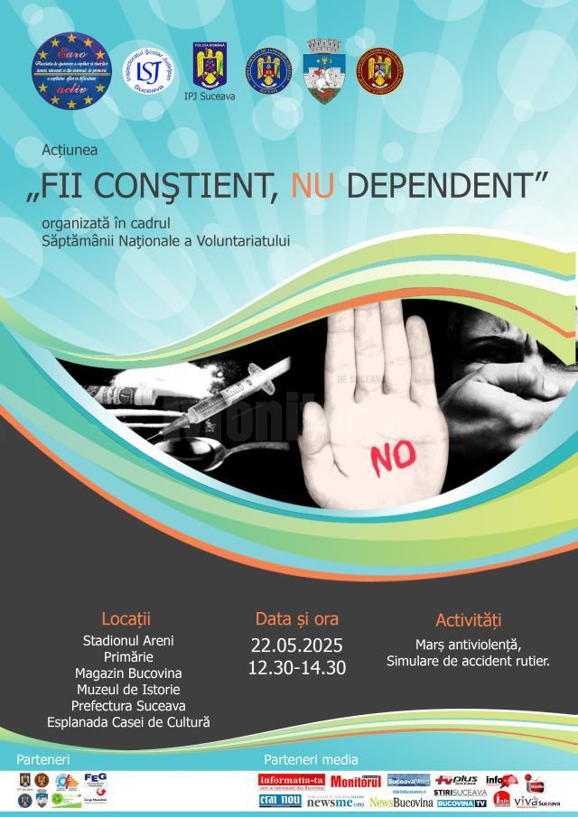 Marșul „Antiviolență, antidrog, antitutun și de prevenire a accidentelor rutiere”, joi, în municipiul Suceava
