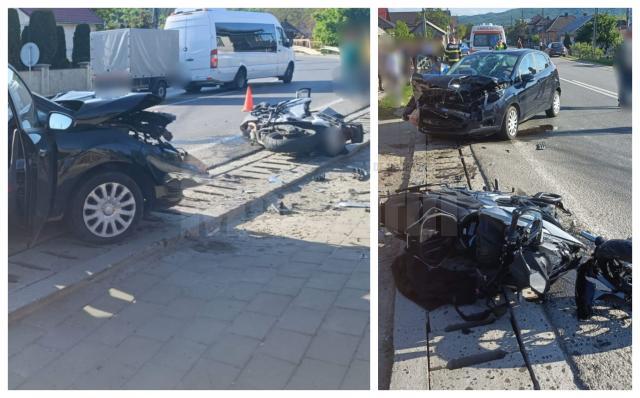 Coliziune între un autoturism și o motocicletă, pe raza localității Păltinoasa