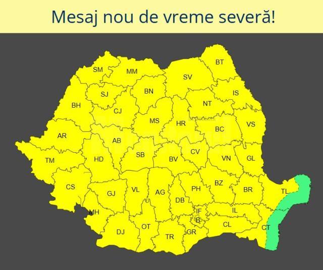 Atenționare de vreme rea, cu averse torențiale, fulgere și vijelii
