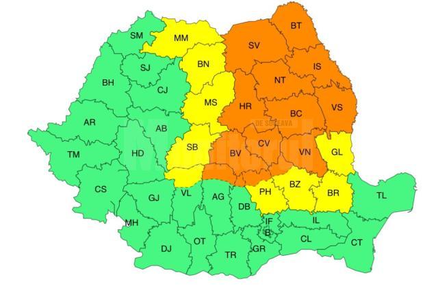Cod portocaliu de ploi pentru județul Suceava, în perioada 27-29 mai