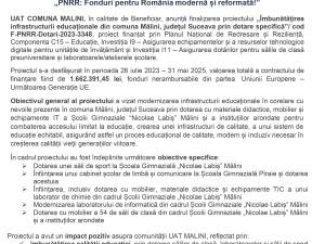 Comunicat de presă finalizare proiect PNRR C15 - Comuna MALINI