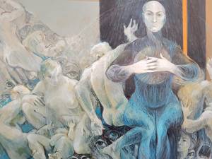 Lucrări de pictură, grafică și tapiserie expuse la Teatrul „Matei Vișniec”, în cadrul Festivalului Internațional