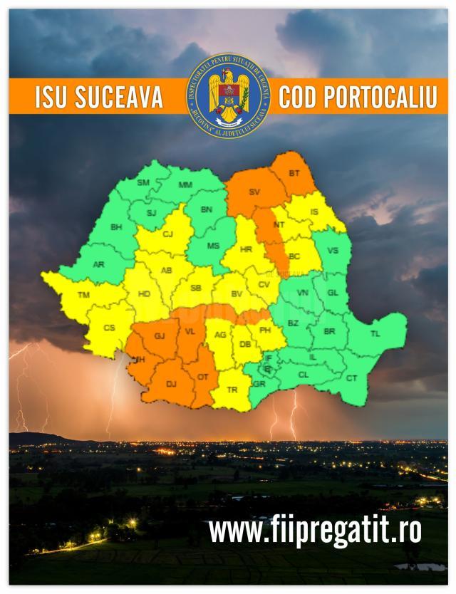 Cod Portocaliu de furtuni, vineri, între orele 12.00 și 23.00