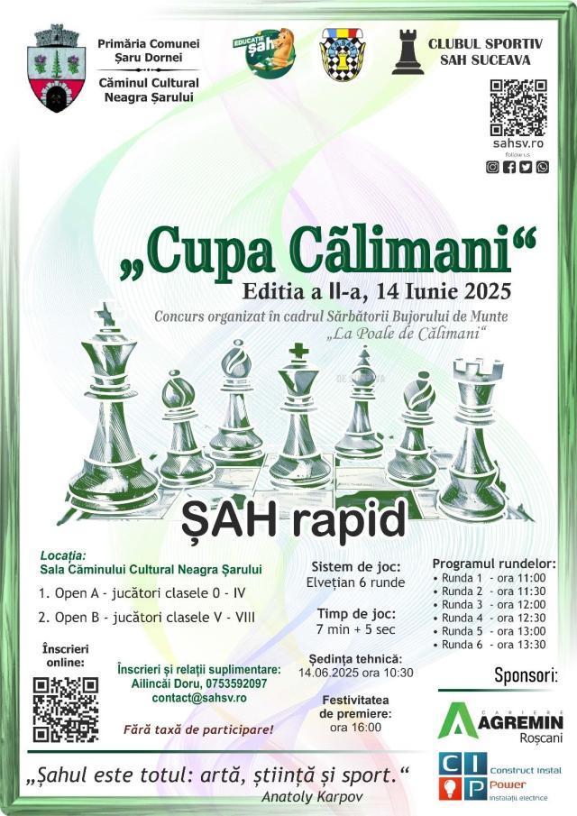 „Cupa Călimani” la șah rapid, ediția a II-a. Nu există taxă de participare