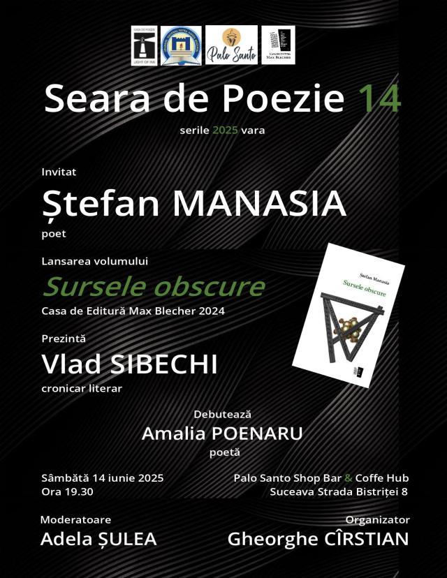 Poetul Ștefan Manasia, invitat la Suceava, la Seara de Poezie 14
