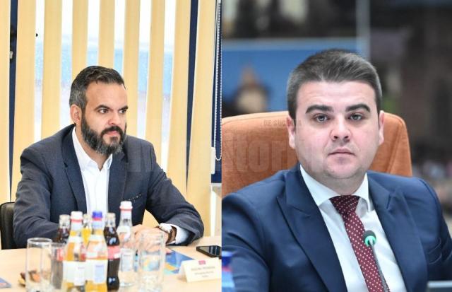 Directorul general al Wizz Air Malta, Mauro Peneda, și președintele CJ Suceava, Gheorghe Șoldan