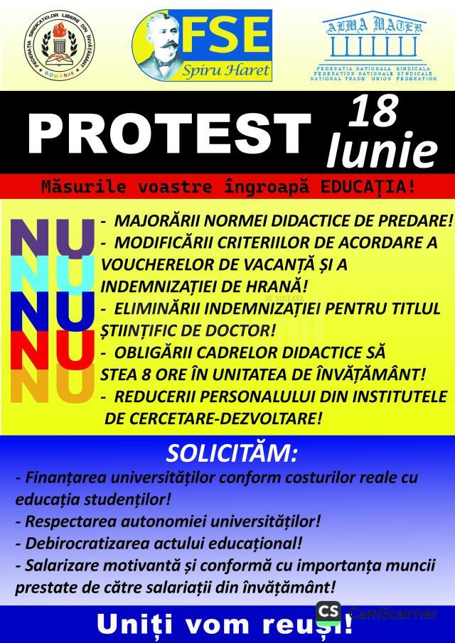 Protest împotriva măsurilor ce urmează a fi luate în învățământ, organizat de Sindicatul Univers din Universitatea „Ștefan cel Mare” Suceava