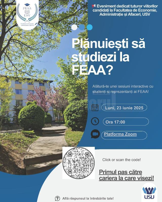 Facultatea de Economie, Administraţie şi Afaceri din USV își va prezenta oferta educațională pentru anul universitar 2025-2026