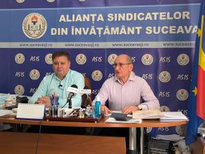 Președintele Alianței Sindicatelor din Învățământ Suceava (ASIS), prof. Giani Leonte, și vicepreședintele Alianței Sindicatelor din Învățământ, prof. Dumitru Irimia