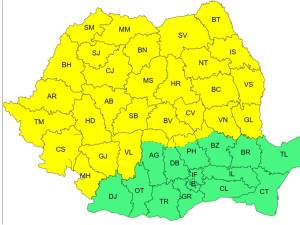Cod galben de furtuni, cu vânt puternic, averse torențiale și descărcări electrice, vineri și sâmbătă