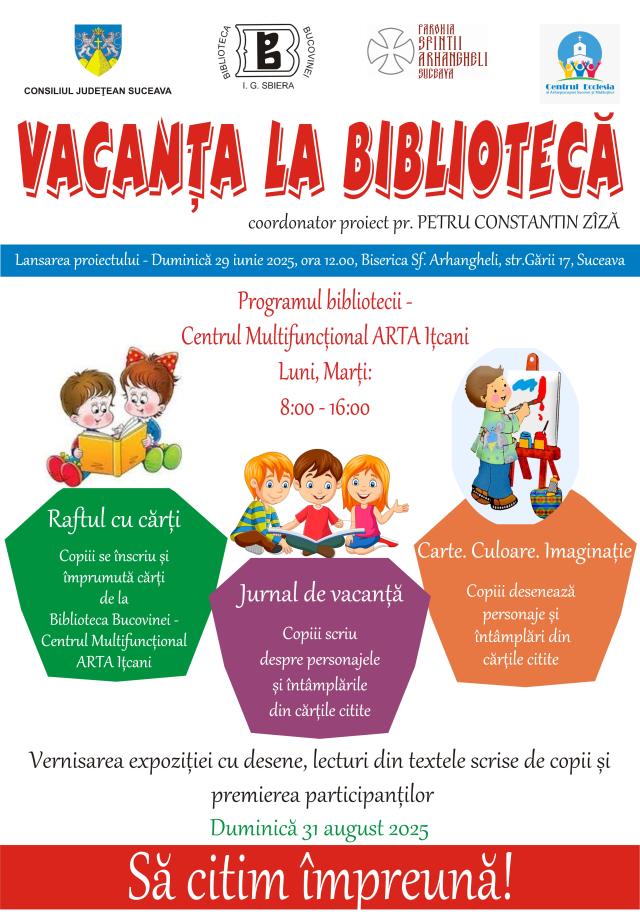 Programul ”Vacanța la bibliotecă” se va desfășura la Centrul Multifuncțional ARTA Ițcani