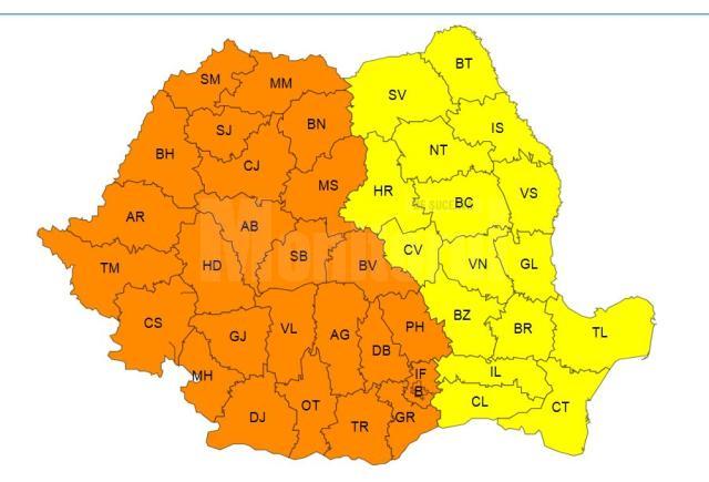 Cod galben de caniculă, pentru ziua de vineri, în tot județul