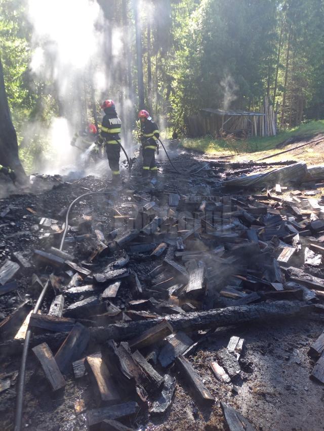 Depozit de lemne, incendiat cu o canistră de motorină, găsită la fața locului