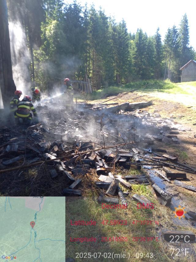 Depozit de lemne, incendiat cu o canistră de motorină, găsită la fața locului