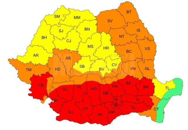 Codu portocaliu de caniculă și disconfort termic în intervalul 7 iulie, ora 10.00 – 8 iulie, ora 10.00