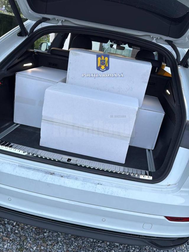 Țigări de contrabandă de 50.000 de euro, confiscate din două mașini, după o acțiune de interceptare la intrarea în Suceava