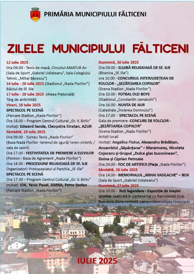 Zilele Municipiului Fălticeni vor avea loc în perioada 12 - 27 iulie
