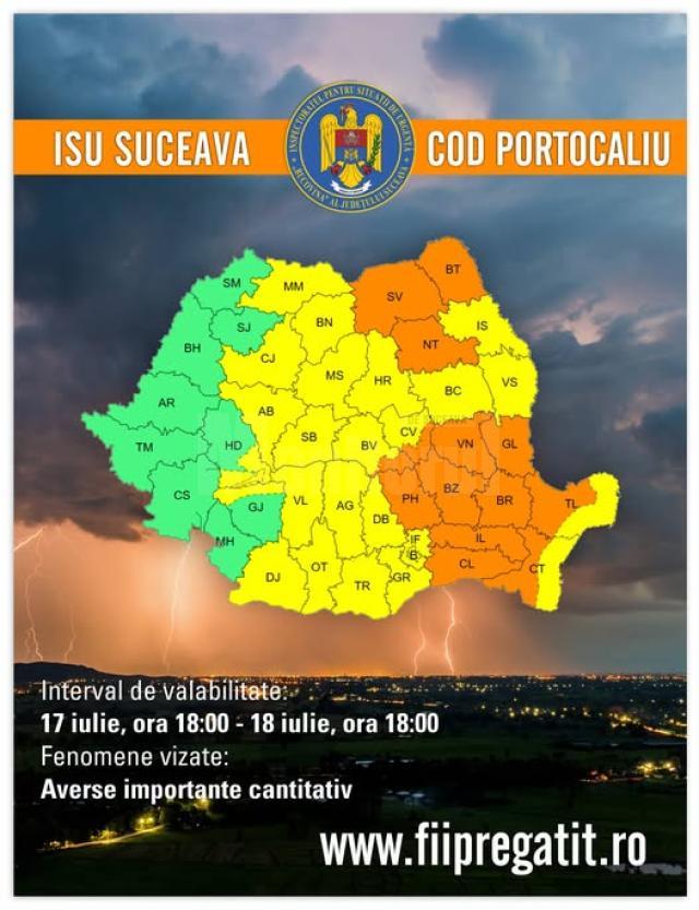 Cod Portocaliu de precipitații pentru județul Suceava
